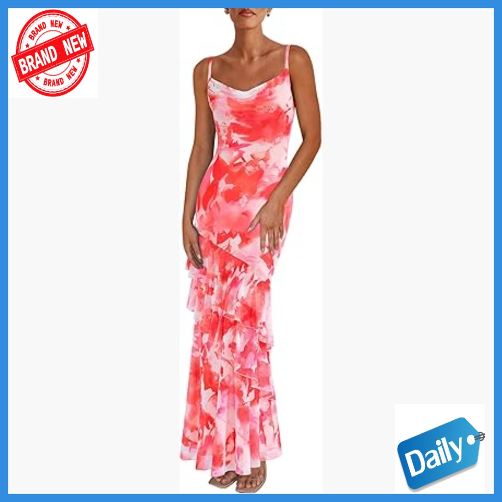 Maxi Dress Bodycon Spaghetti Strap Tiered Floral Summer Wedding Guest